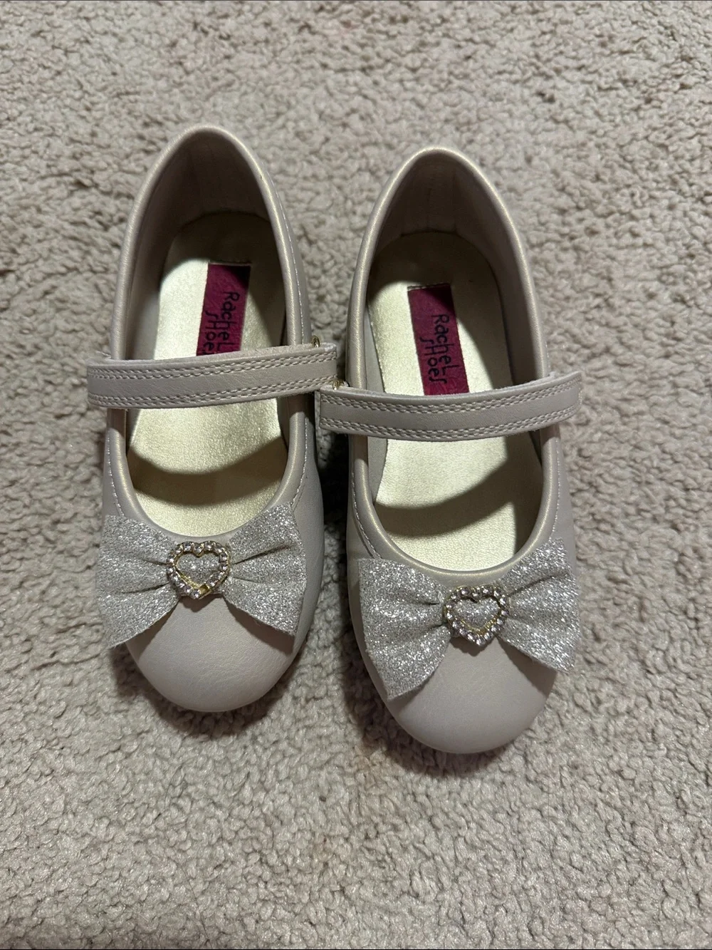 Rachel Shoes Girls' Cream Glitter Bow Mary Jane